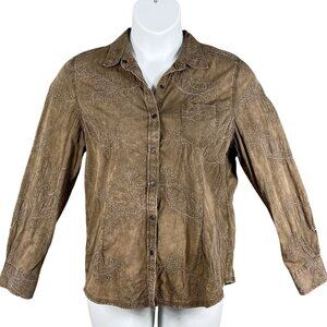 VTG Natural Reflections Womens L Embroidered Shacket Snap Up Long Sleeve Western